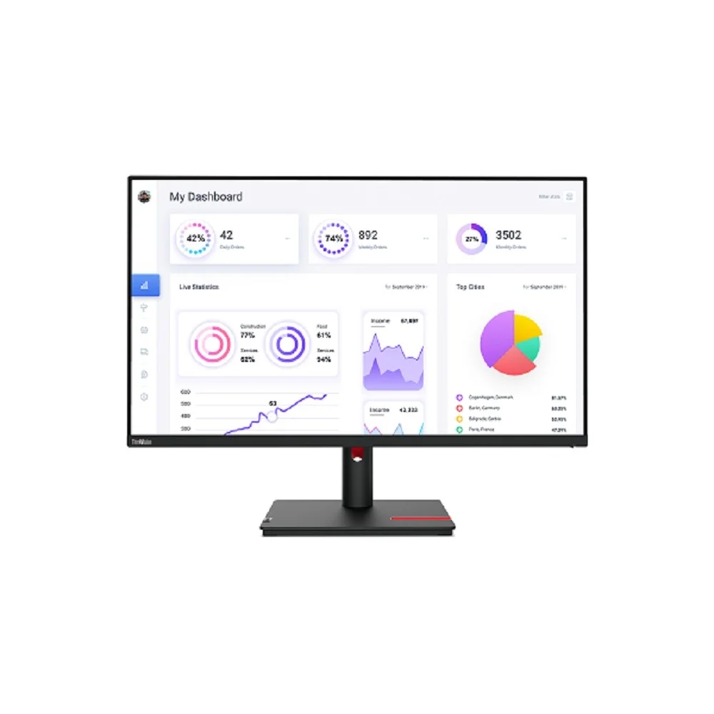 LCD Lenovo 31.5" T32p-30 Black/ Red {IPS 3840x2160 60Hz 4ms 350cd HDMI DisplayPort 4xUSB USB-C(90W) RJ45 HAS Pivot VESA} (63D2GAR1WW) изображение 1