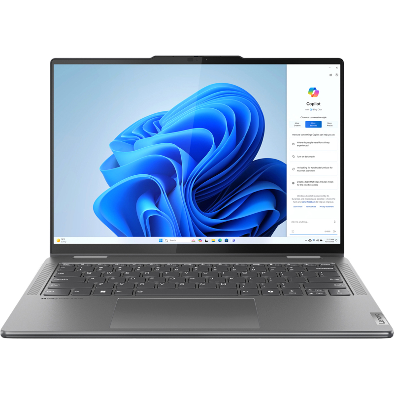 Ноутбук/ Lenovo Yoga 7 2-in-1 14IML9 14"(2880x1800 OLED)/Touch/Intel Core Ultra 7 155H(1.4Ghz)/32768Mb/1024SSDGb/noDVD/Int:Intel Arc graphics/Cam/BT/WiFi/71WHr/war 1y/1.49kg/storm grey/Win11Home + 65W (83DJ0094RU) изображение 1